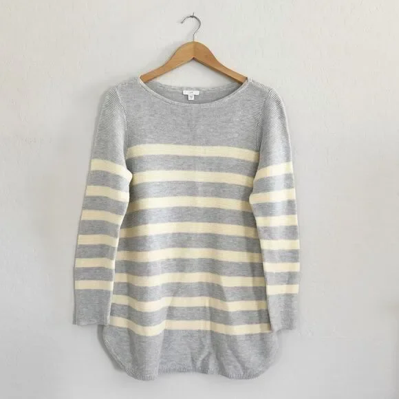 J Jill Bateau Neck Cotton Blend Gray Striped Sweater Size M - Picture 3 of 9